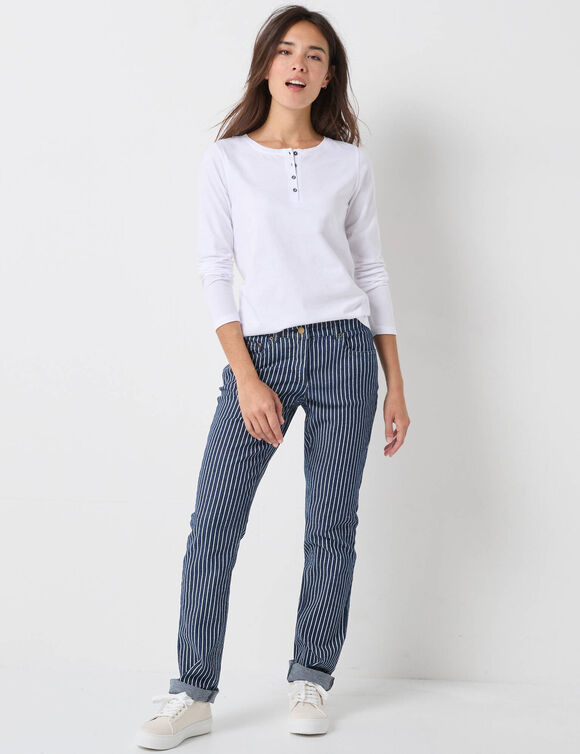 T-shirt col tunisien manches longues (blanc) T-shirt col tunisien manches longues (blanc)